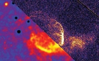 A giant interstellar bubble being blown in the Andromeda Galaxy