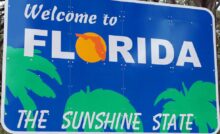 A close-up of the official "Welcome to Florida" sign. This is the official sign you see when driving across state lines.